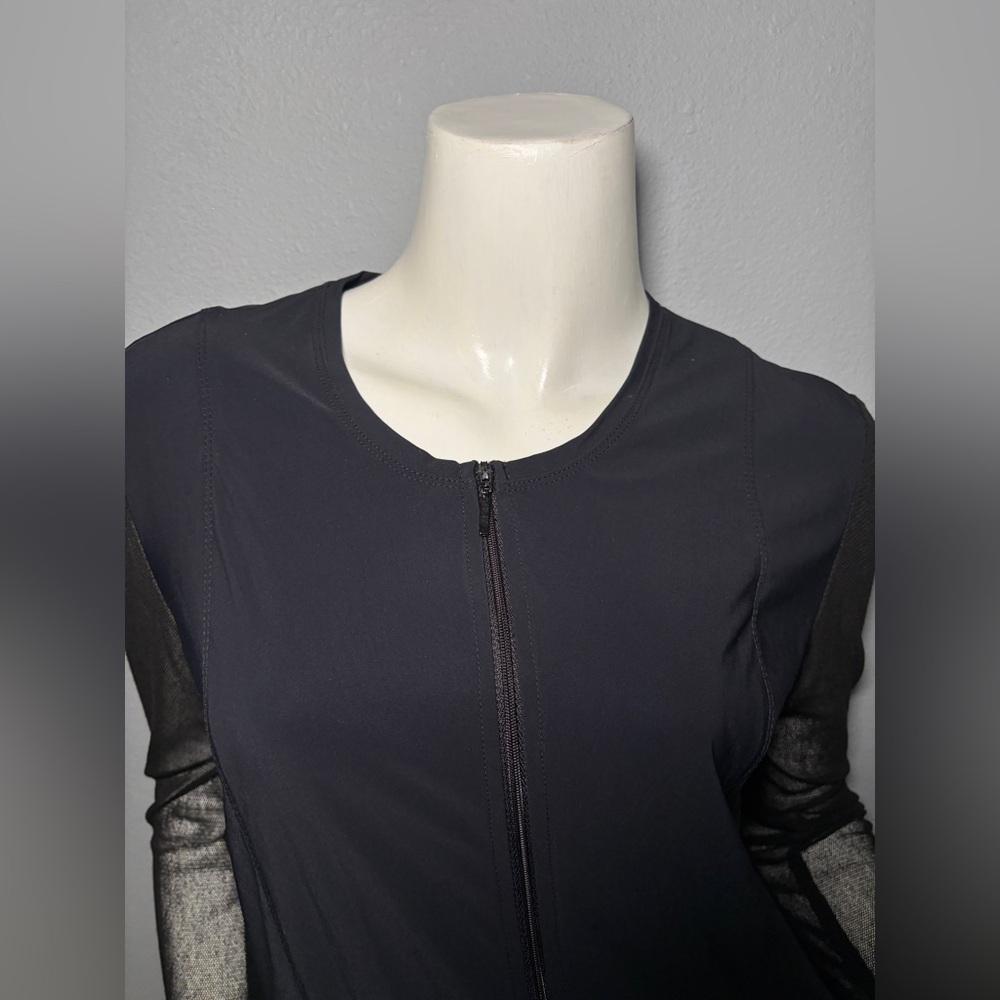 Sheer Sleeve Mini Dress with Front Zip - Black - Picture 6 of 14